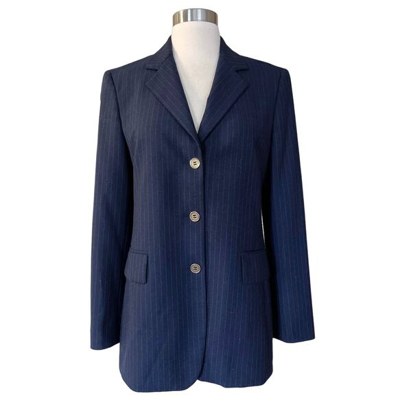 GILMAR Blazer Jacket Blue Subtle Stripes Button Down Italy Long Sleeves 40 EUC - Picture 12 of 12